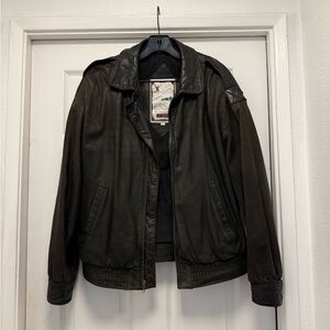 Vintage Luis Alvear Men’s Black Brown 100% Leather Bomber Jacket - Size M